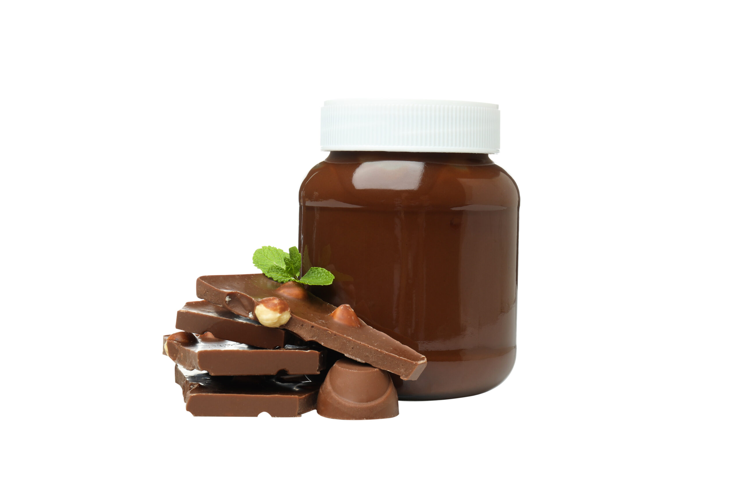 png,chocolate paste in a jar with chocolate, isolated on white b